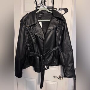 NWT 2x Forever 21 Plus Faux Leather Moto Jacket Black motocross